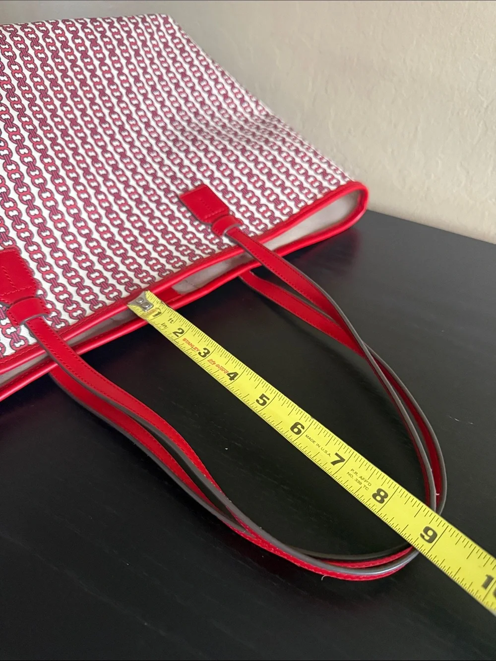 Tory Burch Gemini Link Canvas Tote Bag Red White Striped Like New